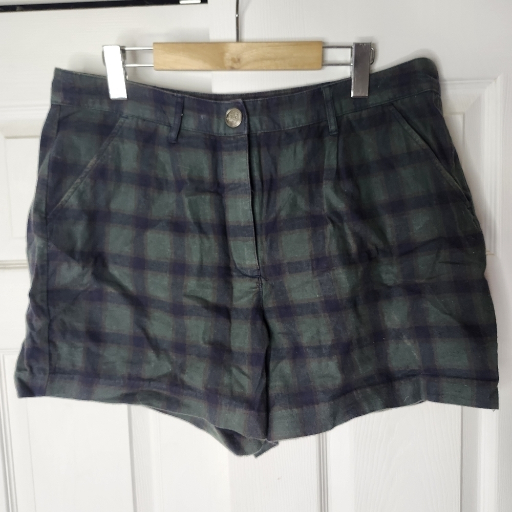 BDG FOREST GREEN PLAID HIGH-WAISTED SHORTS SIZE 12